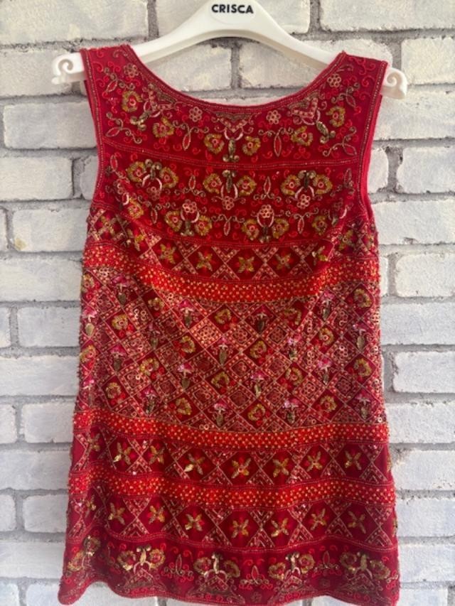 Vintage ESCADA Couture Beaded Sequin Top Silk Evening Cocktail Blouse