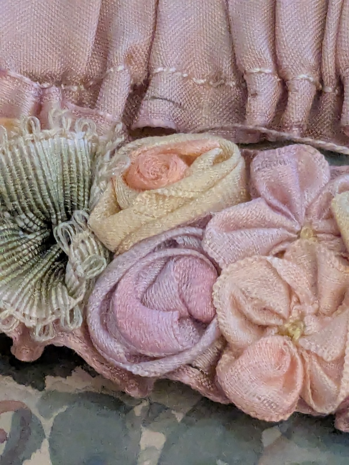 Flapper 1920’S Ribbonwork Silk Garter So Many Flowers Lavender And Yellow