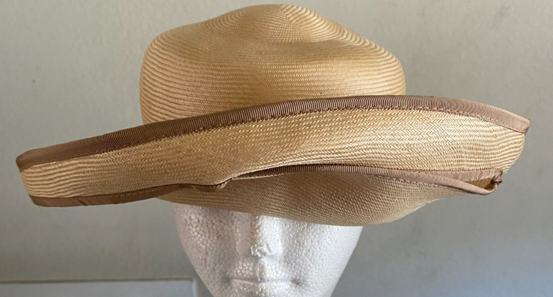 Mr John Classic Vtg Beige New York Small 21 1/2 In Straw Brown Grosgrain Hat
