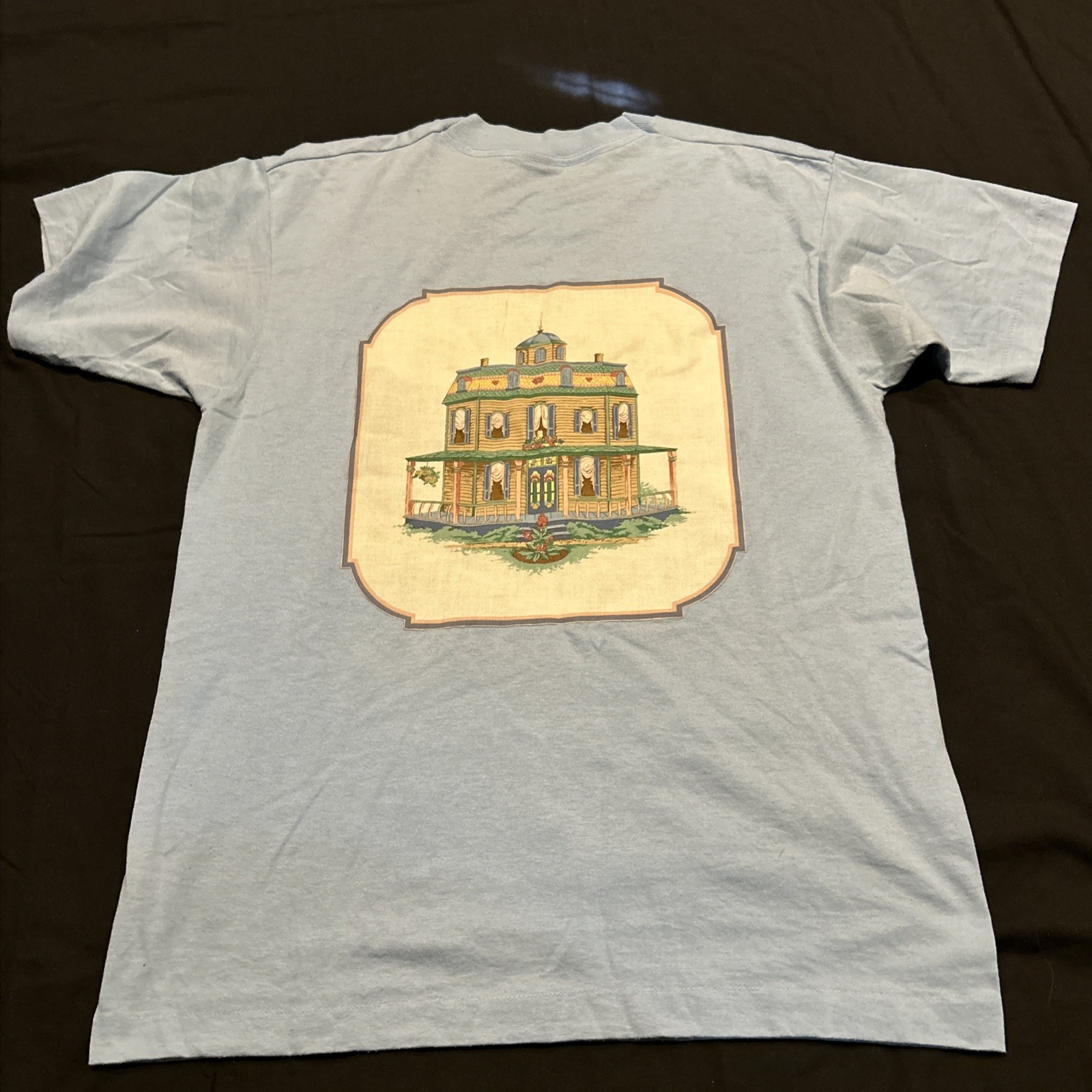 Vintage Womens L T Shirt Blue Iron On Cotton Blend Granny core A23
