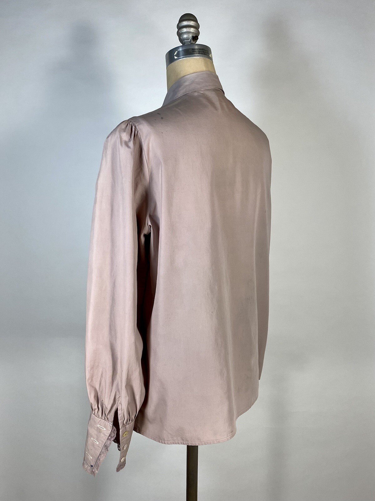 Vintage 1980&rsquo;s REGENCY style distressed over-dyed Lilac purple ruffle blouse Med