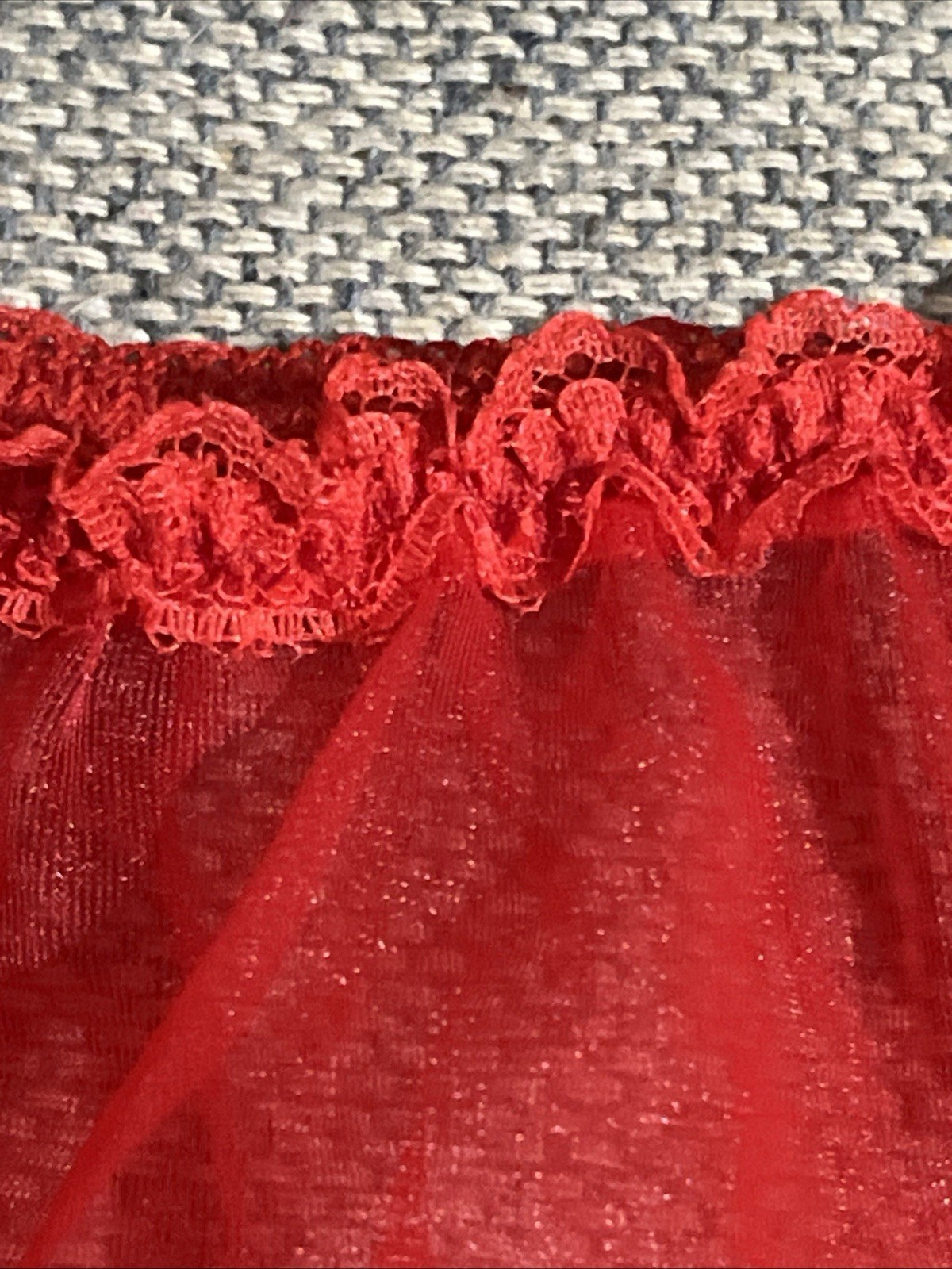 Vintage 1970s Red Sheer Nylon String Lace Trim High Cut Legs Sissy Panties 2XL