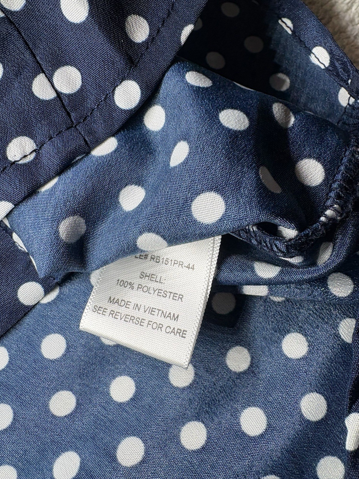 R N B Navy Blue Polka Dot Button Long Sleeve Dress – Size Medium Missing Belt
