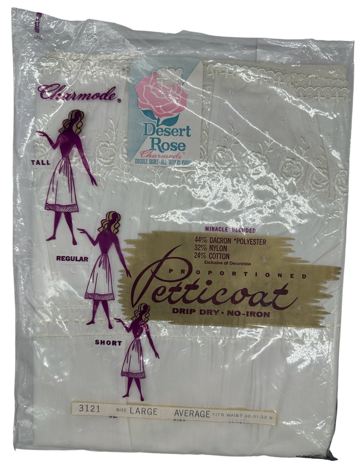 Vintage Charmode Desert Rose Half Slip Petticoat Eyelet Ruffle Large White NOS