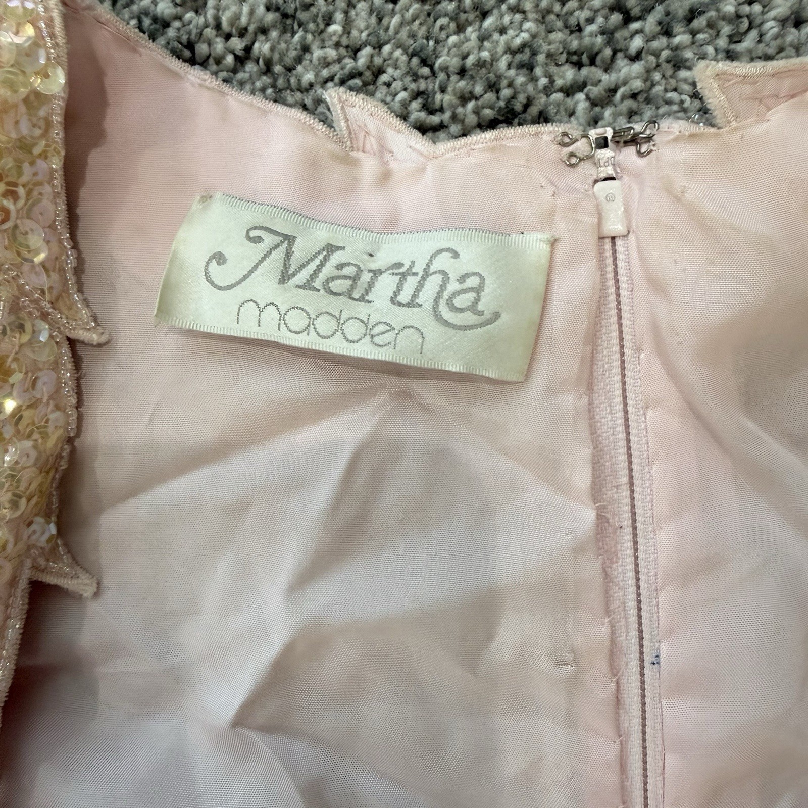 Vintage Martha Madden Light Peach Beaded Sequin Maxi Formal Dress Lined Women S