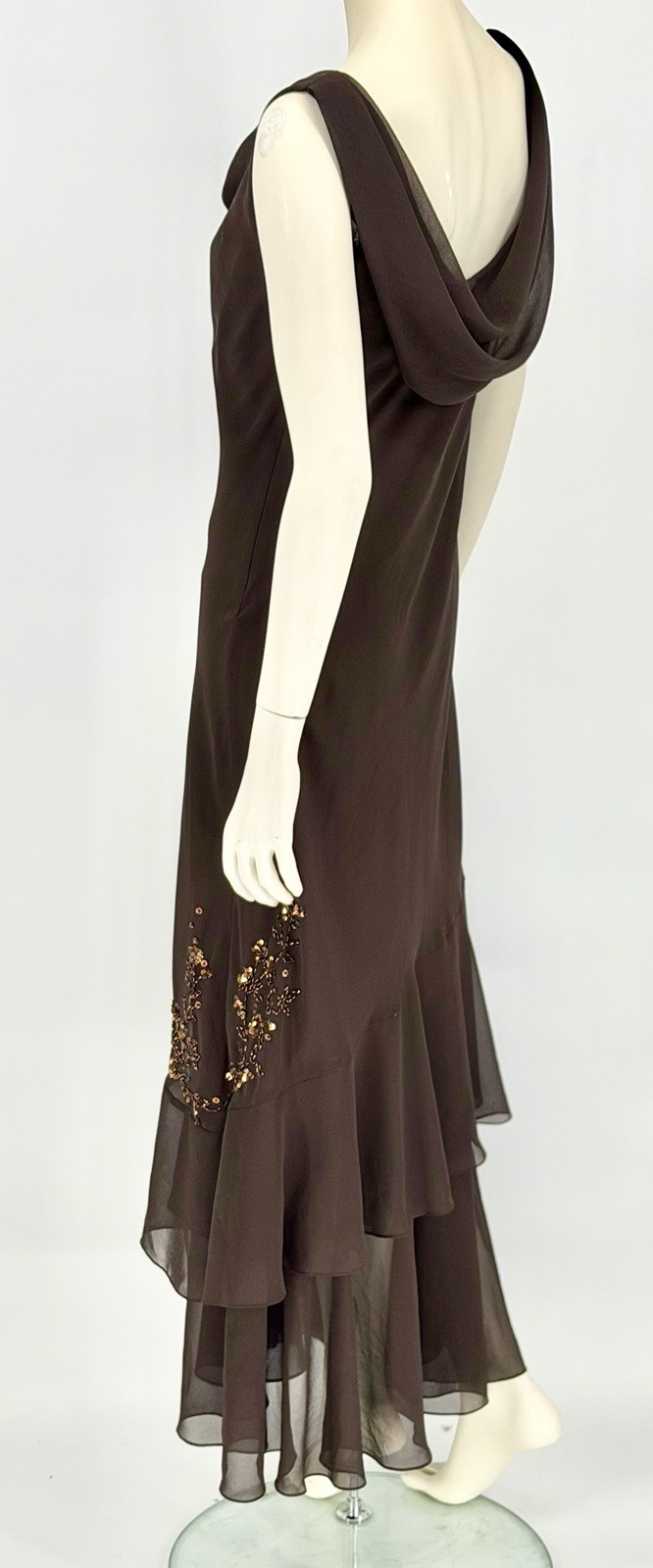 XSCAPE by Joanne Chen Vintage Evening Dress Chocolate Brown w/Copper Sequins Sz8