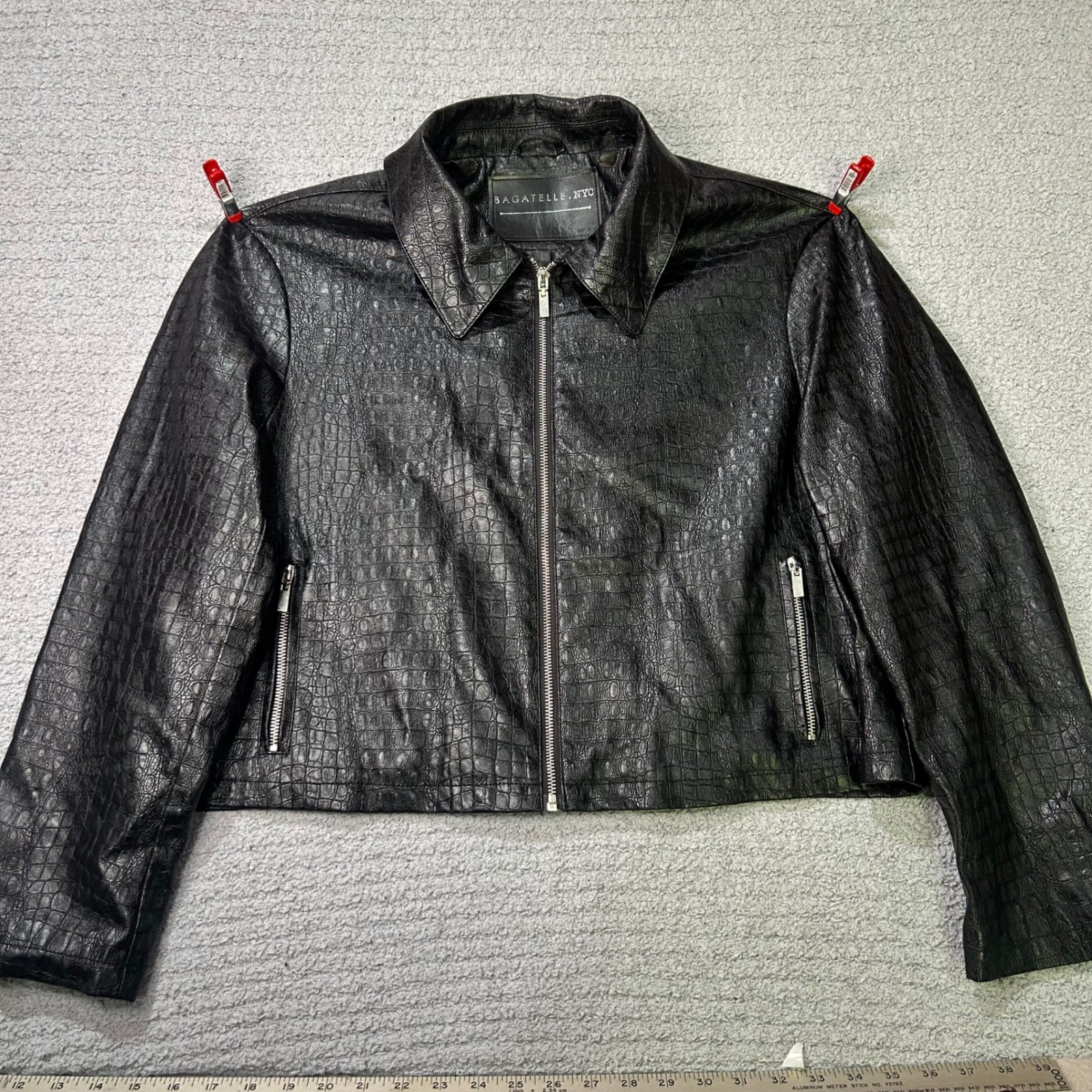Bagatelle NYC Jacket 90s Cropped XL Black Crocodile Embossed Faux Leather Moto