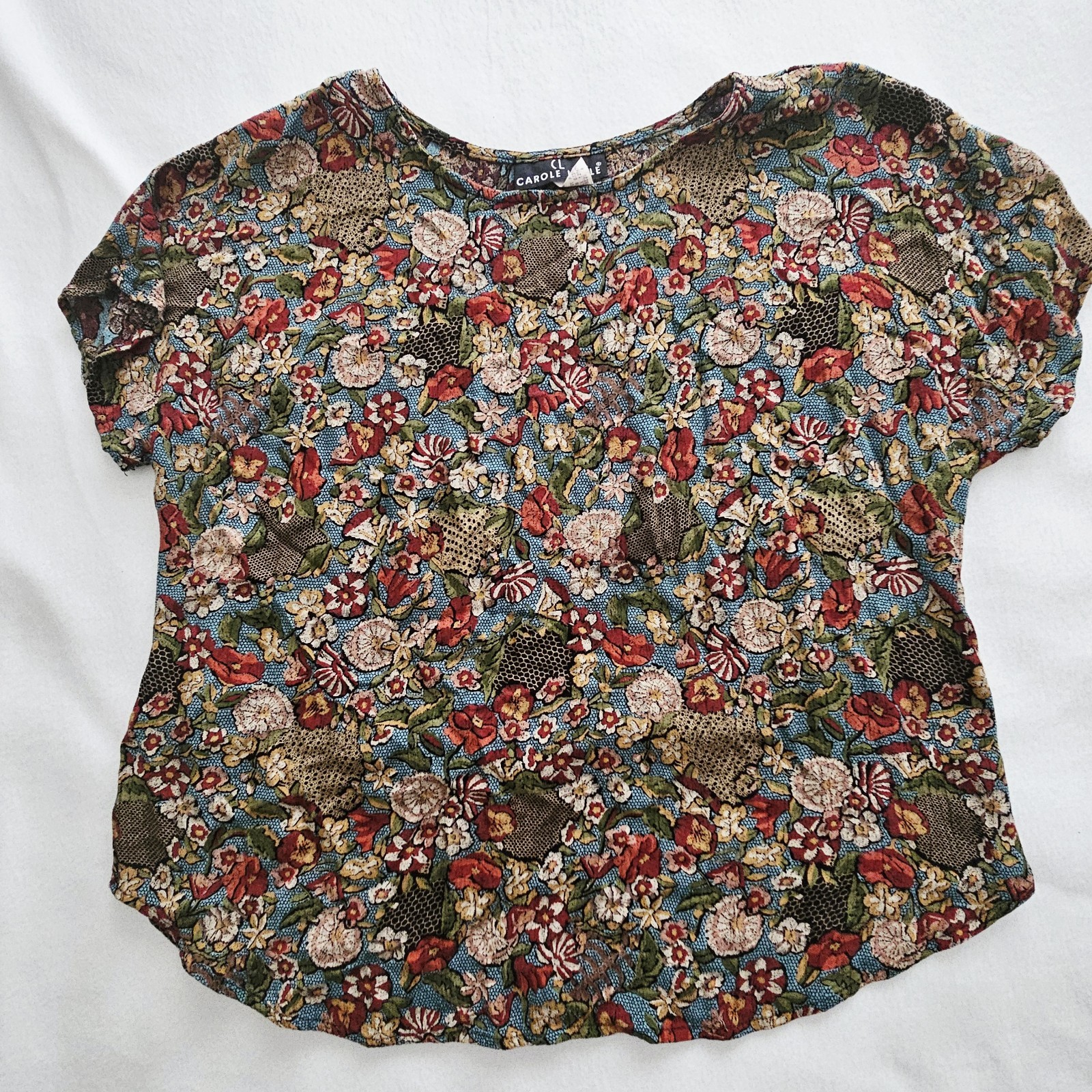 1980&rsquo;s Muted Floral Top Carole Little, Size 6, Vintage, Cap Sleeve