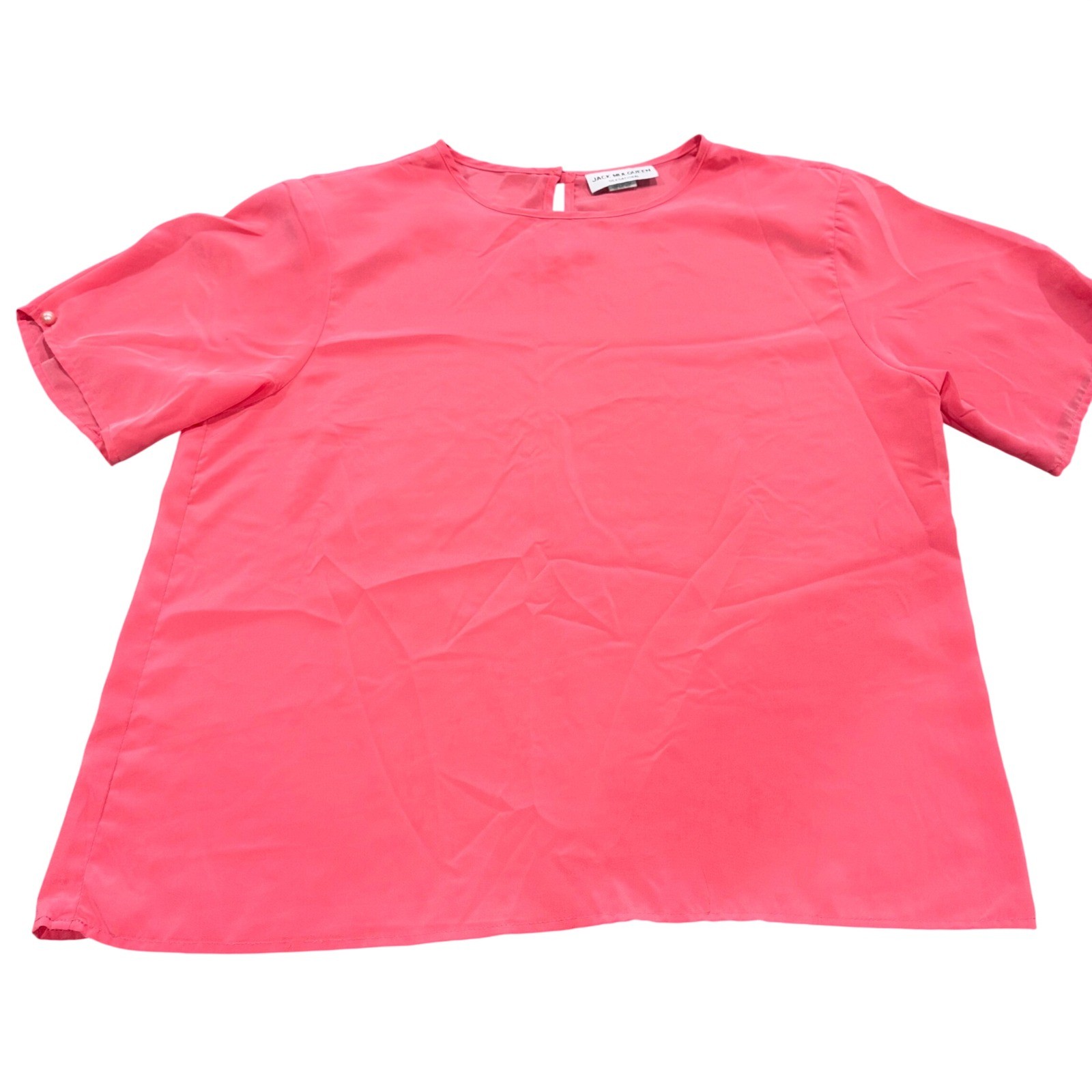 Vintage Short Sleeve Blouse Pearl Accent Womens Large Pink Jack Mulqueen