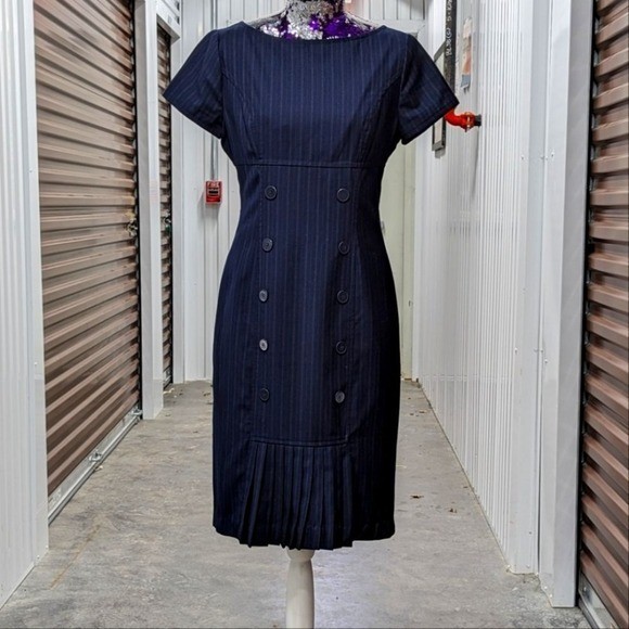 Dark Academia Vintage Pinstripe Midi Dress Jones Wear Size 8 Career office siren