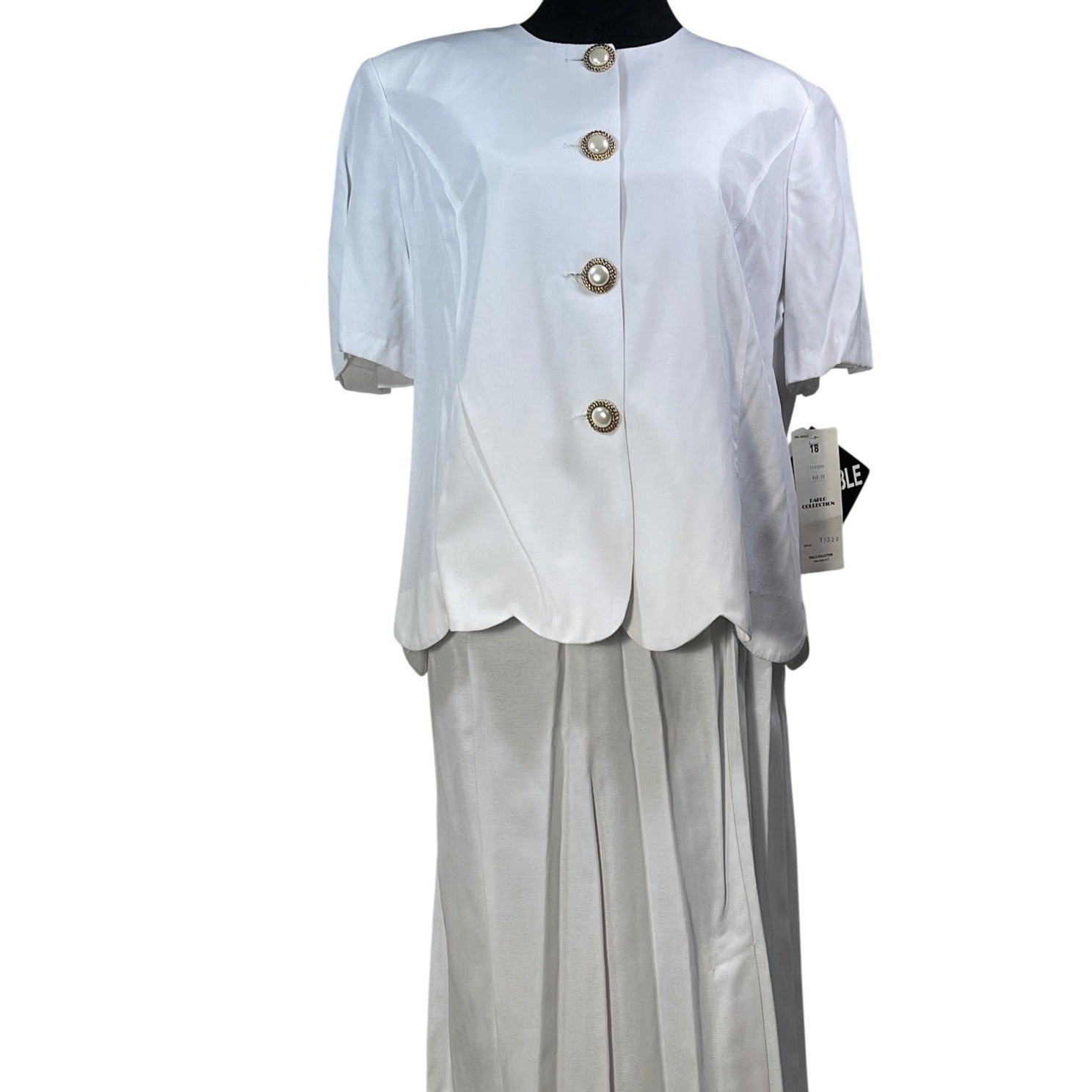 Pablo Collection White 2pc Skirt Set Scalloped Pearl Button Blazer 18 Victorian