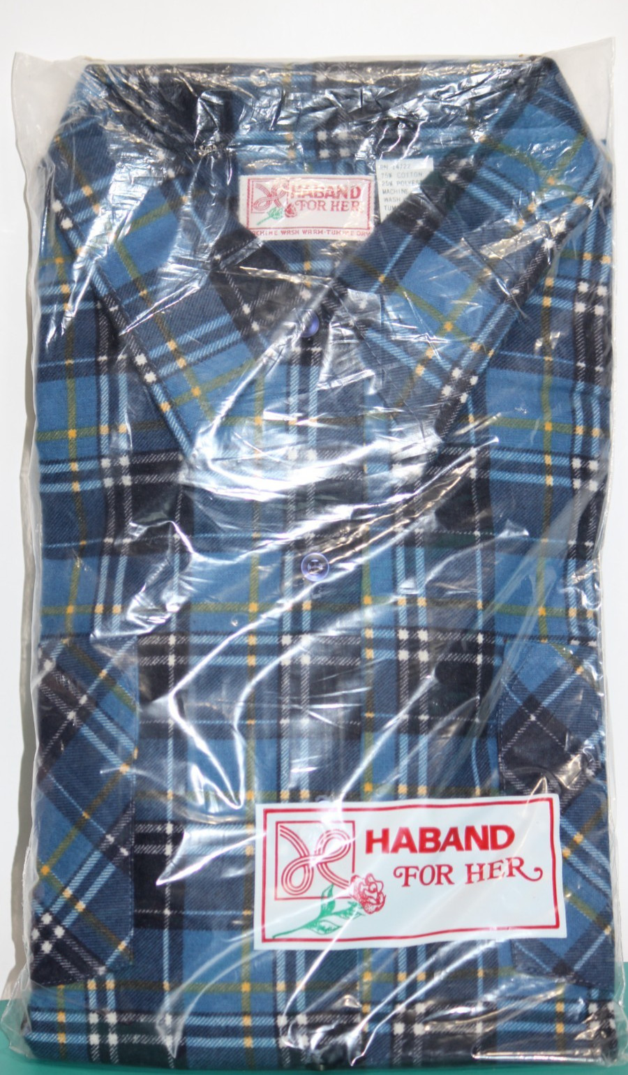 NIP Vintage 70&rsquo;s 80&rsquo;s Haband For Her Blue / Yellow Plaid Shirt LARGE Jamaica
