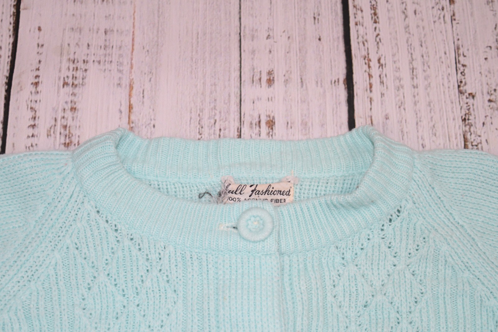 TRUE VINTAGE 60S FULL FASHIONED SEAFOAM GREEN BUTTON CARIDGAN PREPPY ACRYLIC L