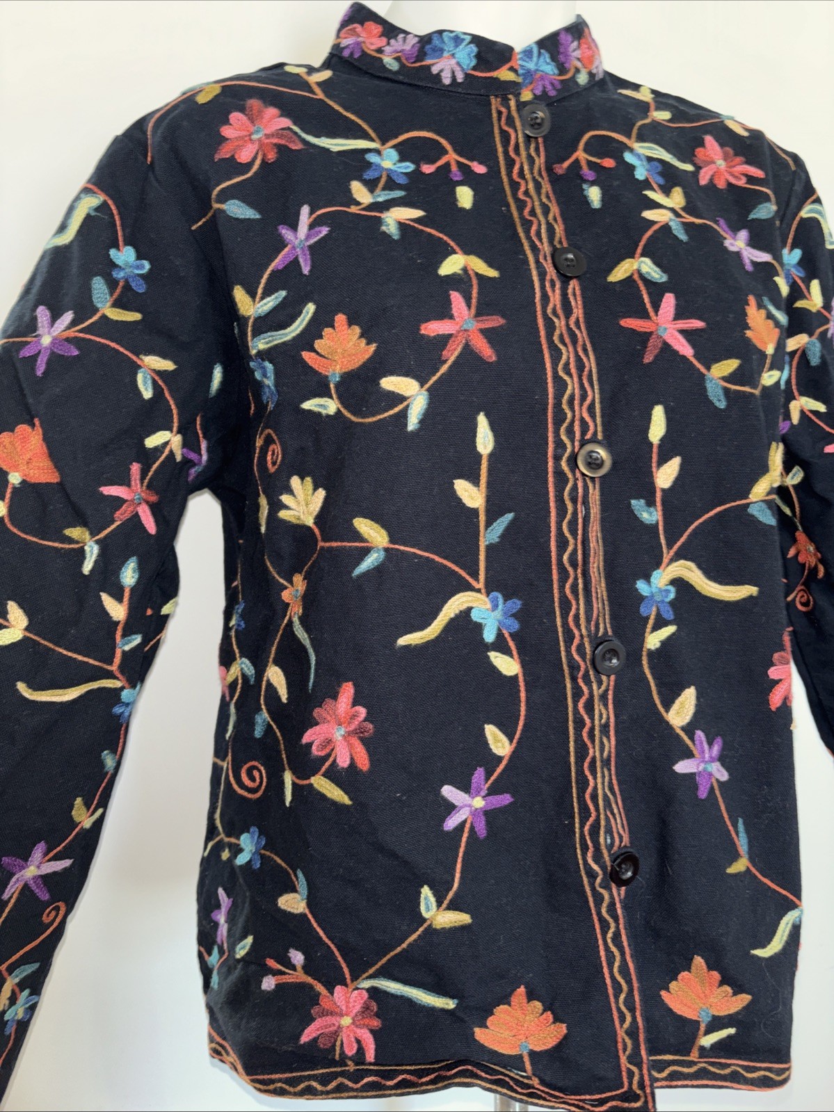 Vintage BFA Classics Embroidered Boho Jacket Floral India Cotton