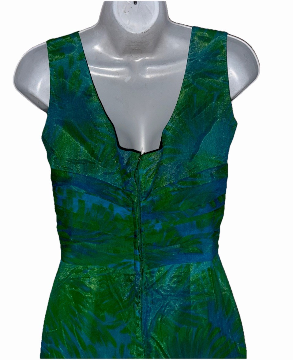 VTG 60s Custom Made Goddess Empire Bust Silk Chiffon Ruched Waist Maxi Dress S
