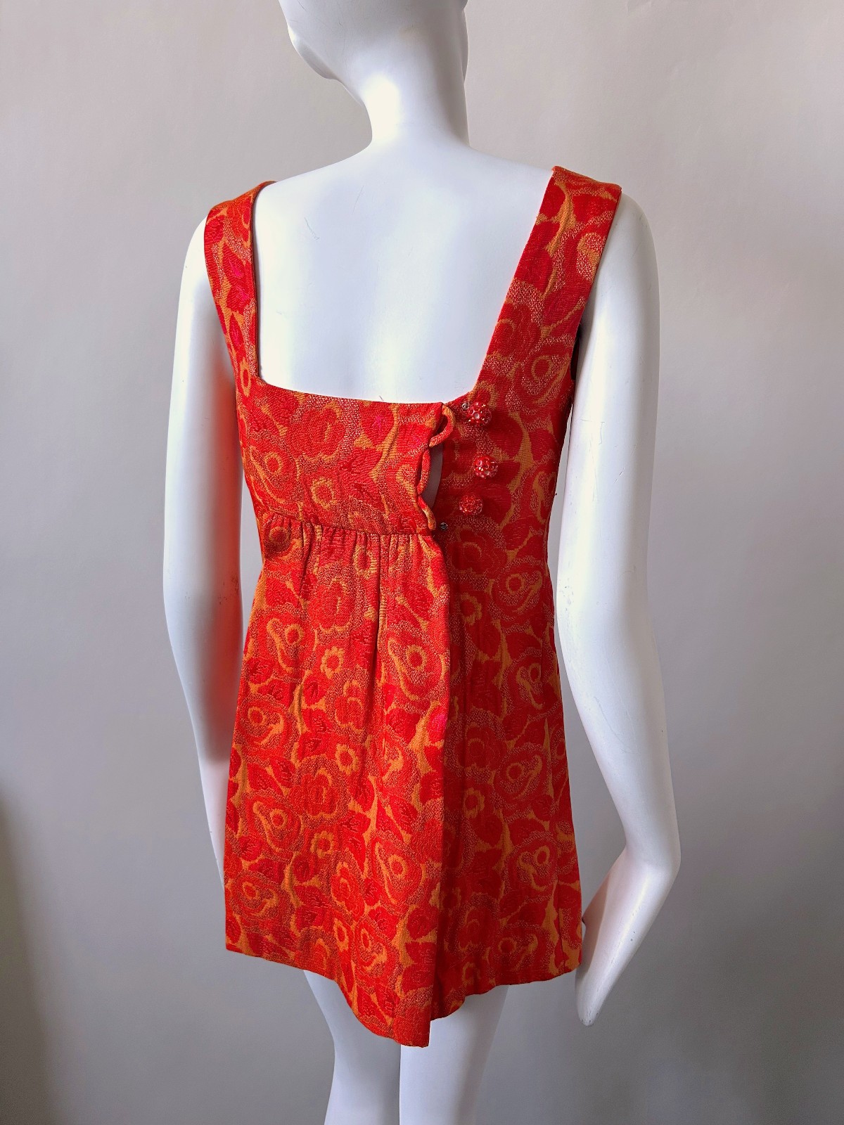 Vintage 1960s Mod Orange Micro Mini Dress Palm Royale 60s 70s sz XXS Teen Sz 14