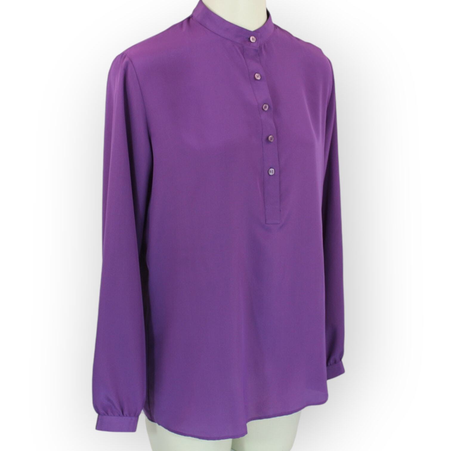 Lloyd Williams for Neiman Marcus Satin Blouse (8) Purple Long-Sleeve