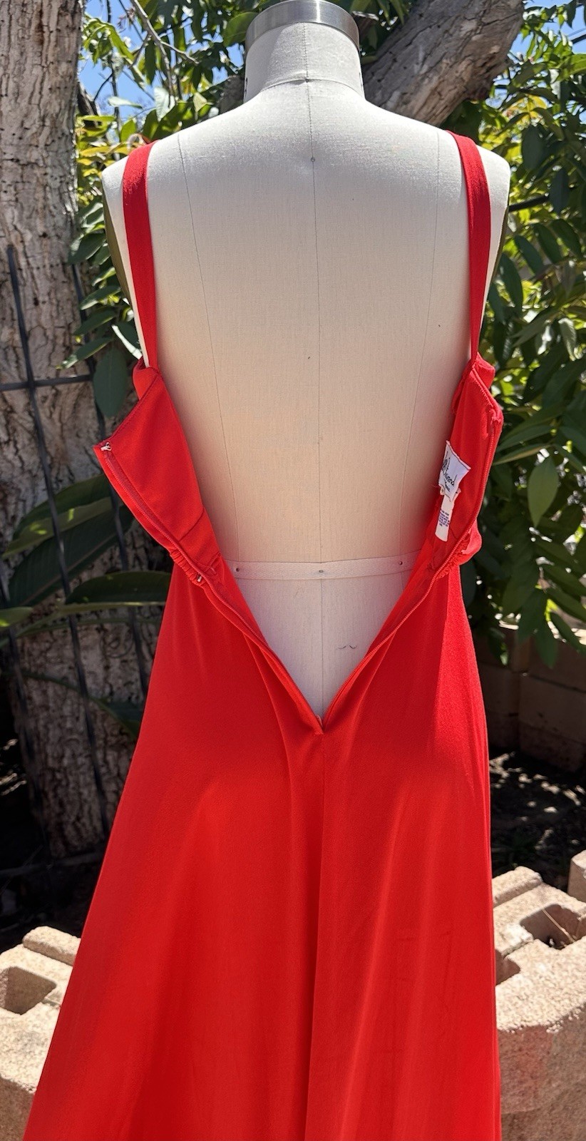 Vntg Lilli Diamond Red Evening Gown Long Cocktail Dress Beaded Waist V‑Neck 12