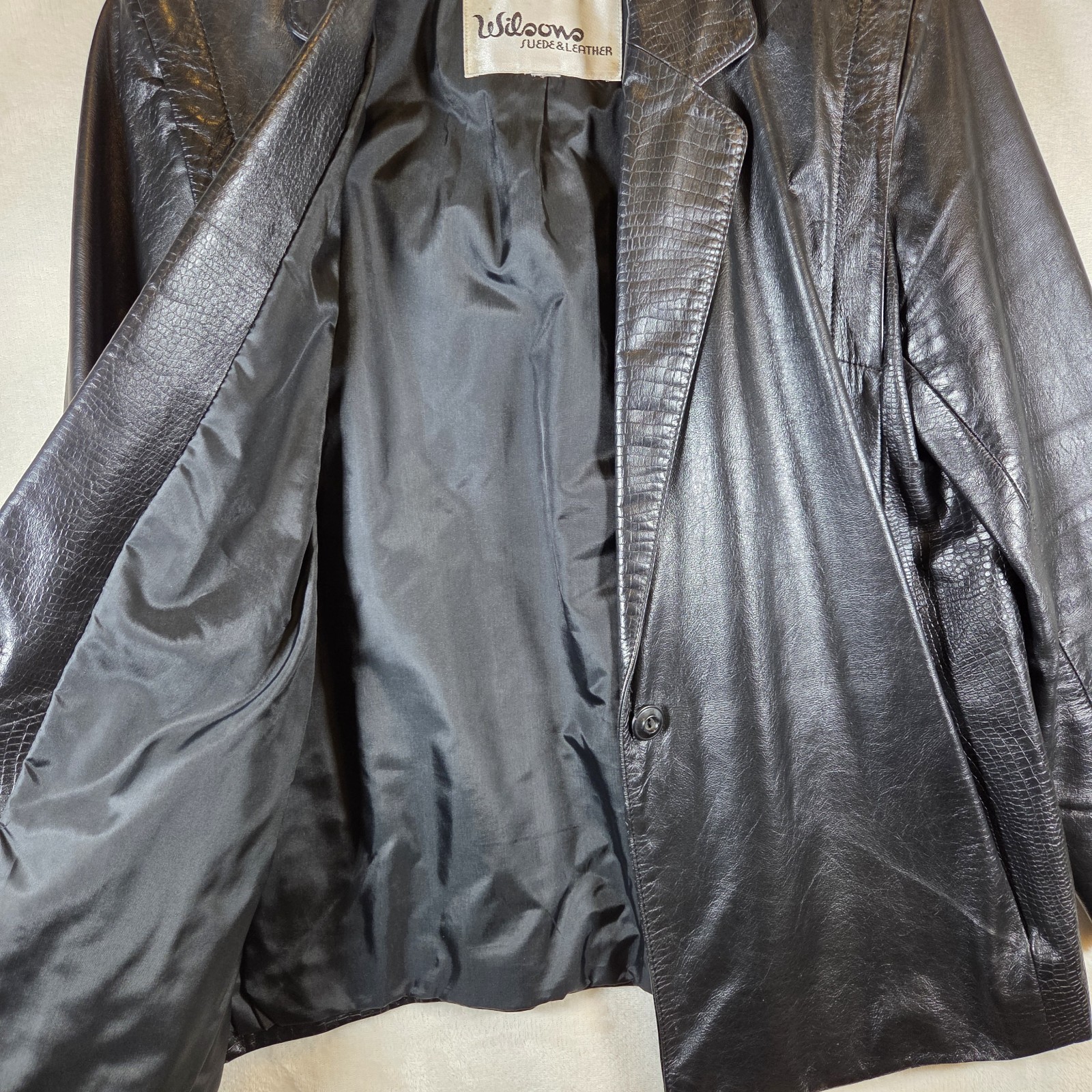 Wilsons 80s Black Leather Jacket Blazer Women’s Vintage Snakeskin Accent