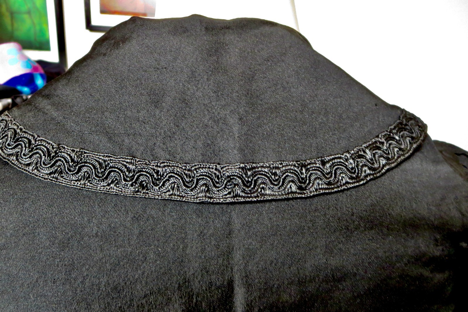 1900 Black Silk Jacket Black Silk Trim & Beaded Embellishment down front AS IS