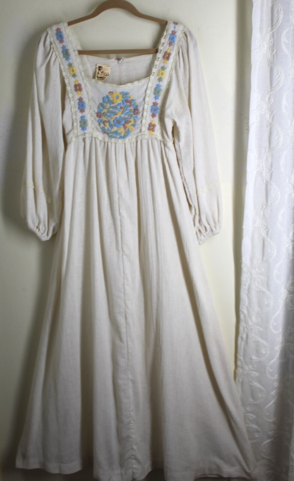 1970s Rags Kessandra San Francisco Boho Hippie Gauze Maxi Dress XS 0 2 4