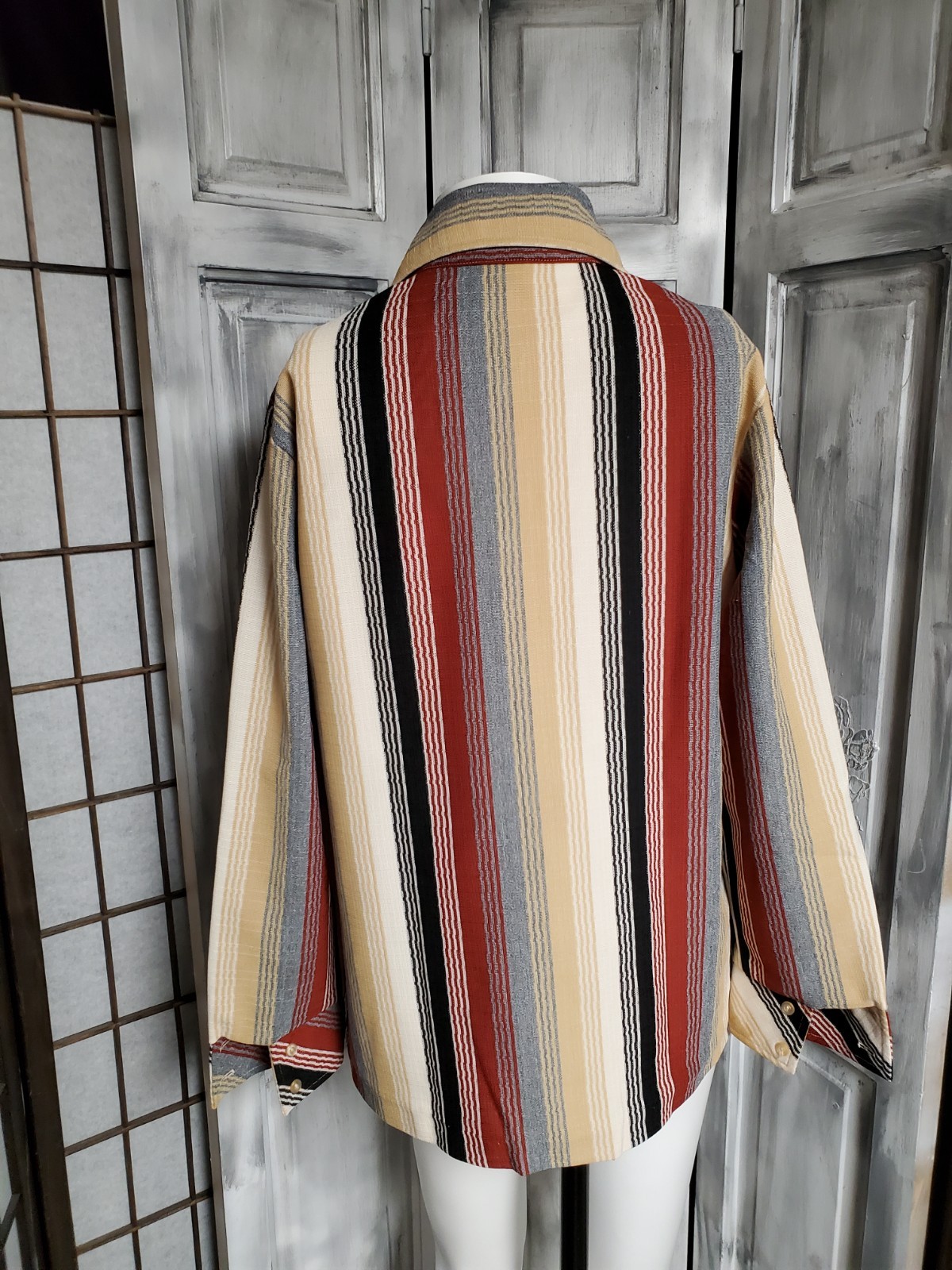 M Vtg 60s 70s TERRY CHICAGO Jacket mod Blazer Top stripe Dagger Collar Jacket