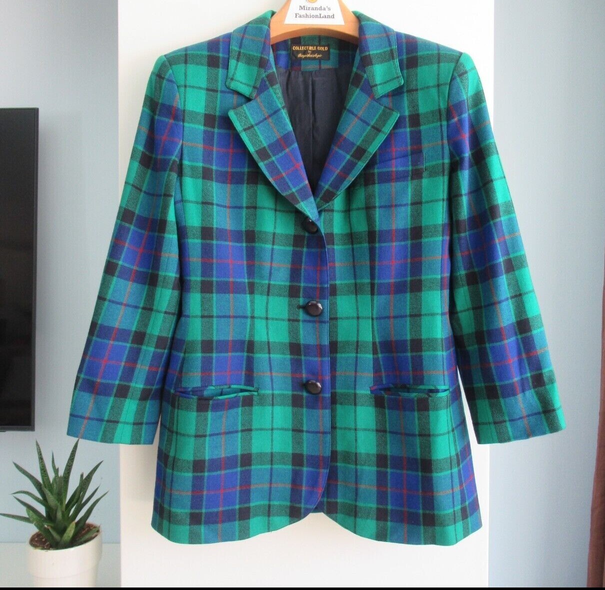 VTG Giorgio Sant&rsquo; Angelo Collectible Gold Plaid Wool Blazer Sz 10/12 M/L Multi