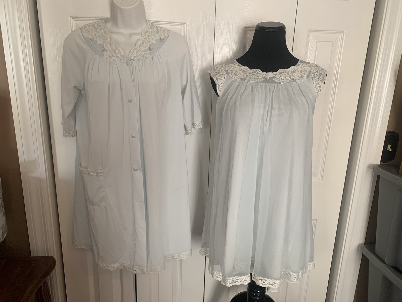 Vintage Shadowline Peignoir Nightgown Robe Set Nylon S Petite Youth 36” Bust
