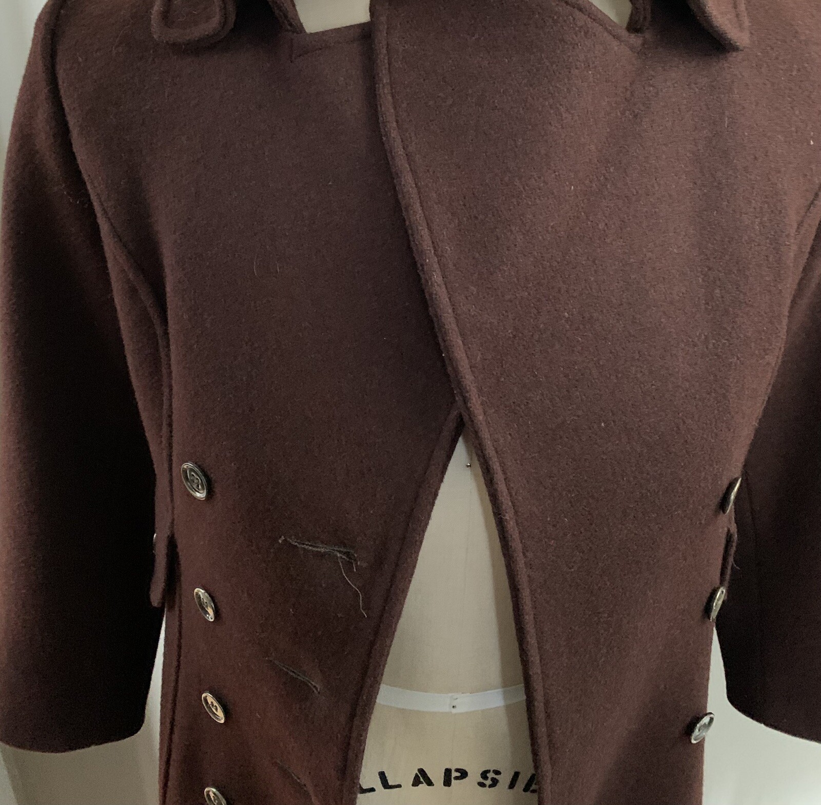 Vintage Womens Wool Double Breasted Long Coat No Size Tag Wine EUC Steam Punk