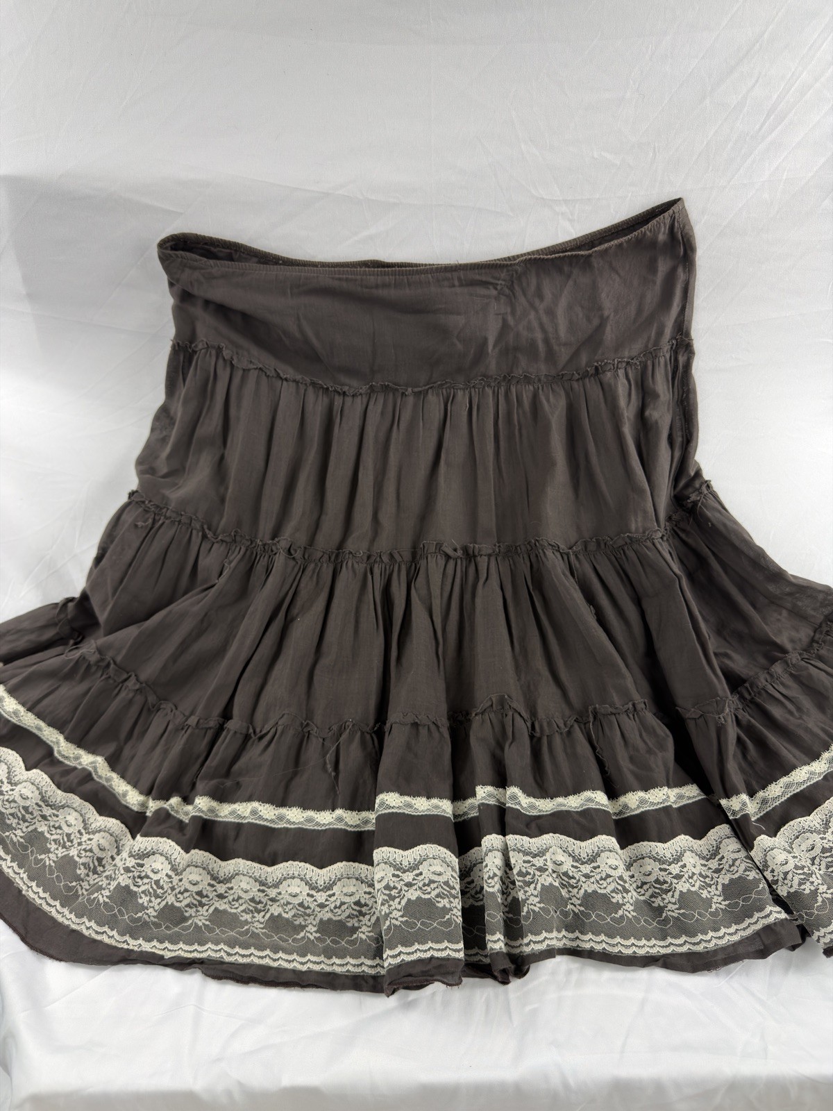 Vintage Miss Chievous brown Boho Hippy Multitiered Ruffles Cotton Skirt Sz L