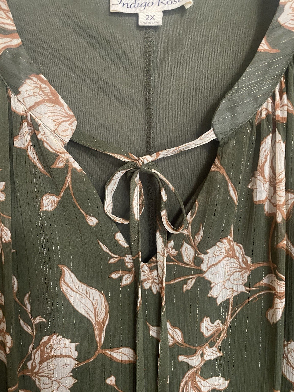 Vintage 90’s Indigo Rose Olive Green Tiered Babydoll Midi Dress Cottagecore Boho