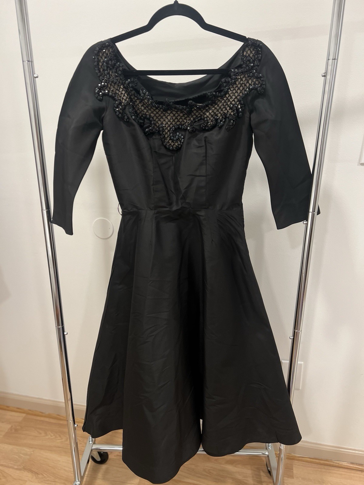 Black Beaded Evening Dress Couture Style Formal Custom Made Unlabeled