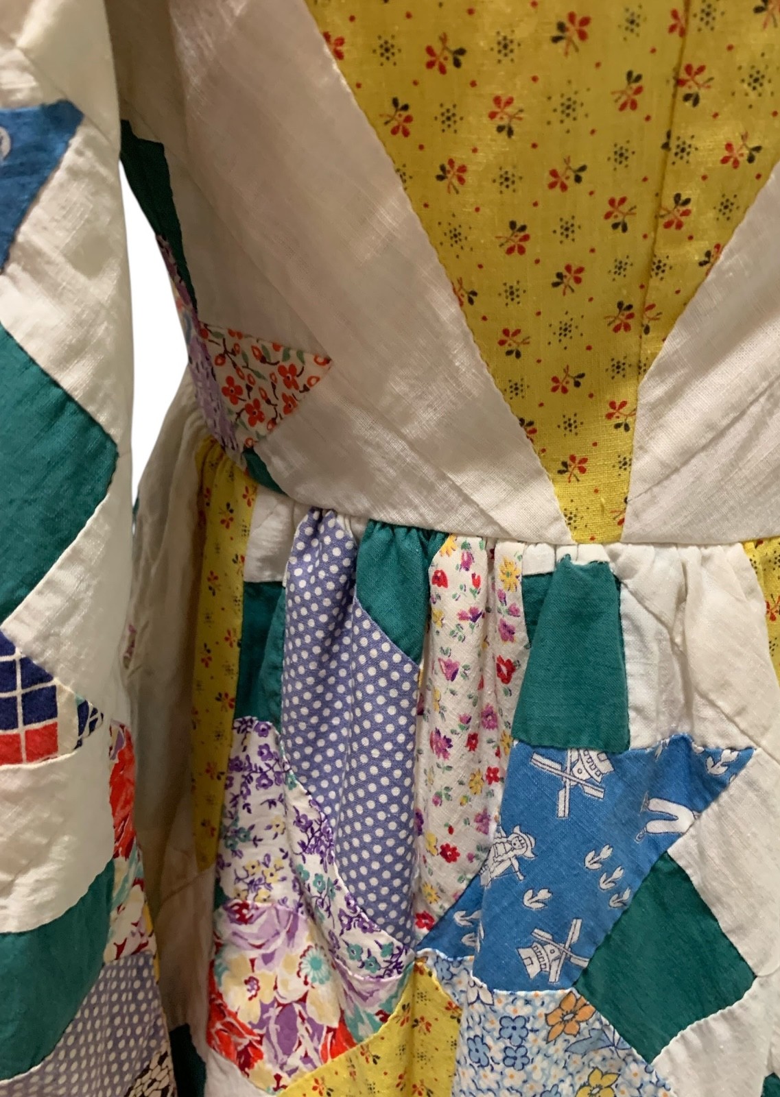 Vintage 70s Women&rsquo;s Antique Quilt American Folk Art LS Dress – Sz S/M – Wedding