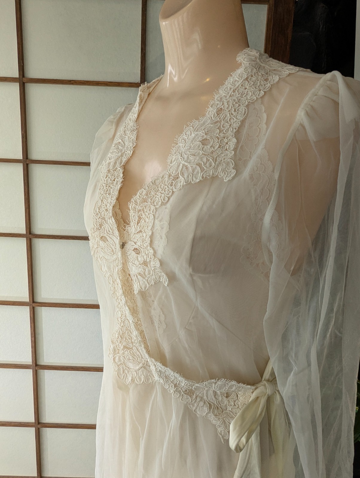 Vtg Val Mode Peignoir Dressing Gown Robe Lingerie Sheer Chiffon Soutauch Lace Sm