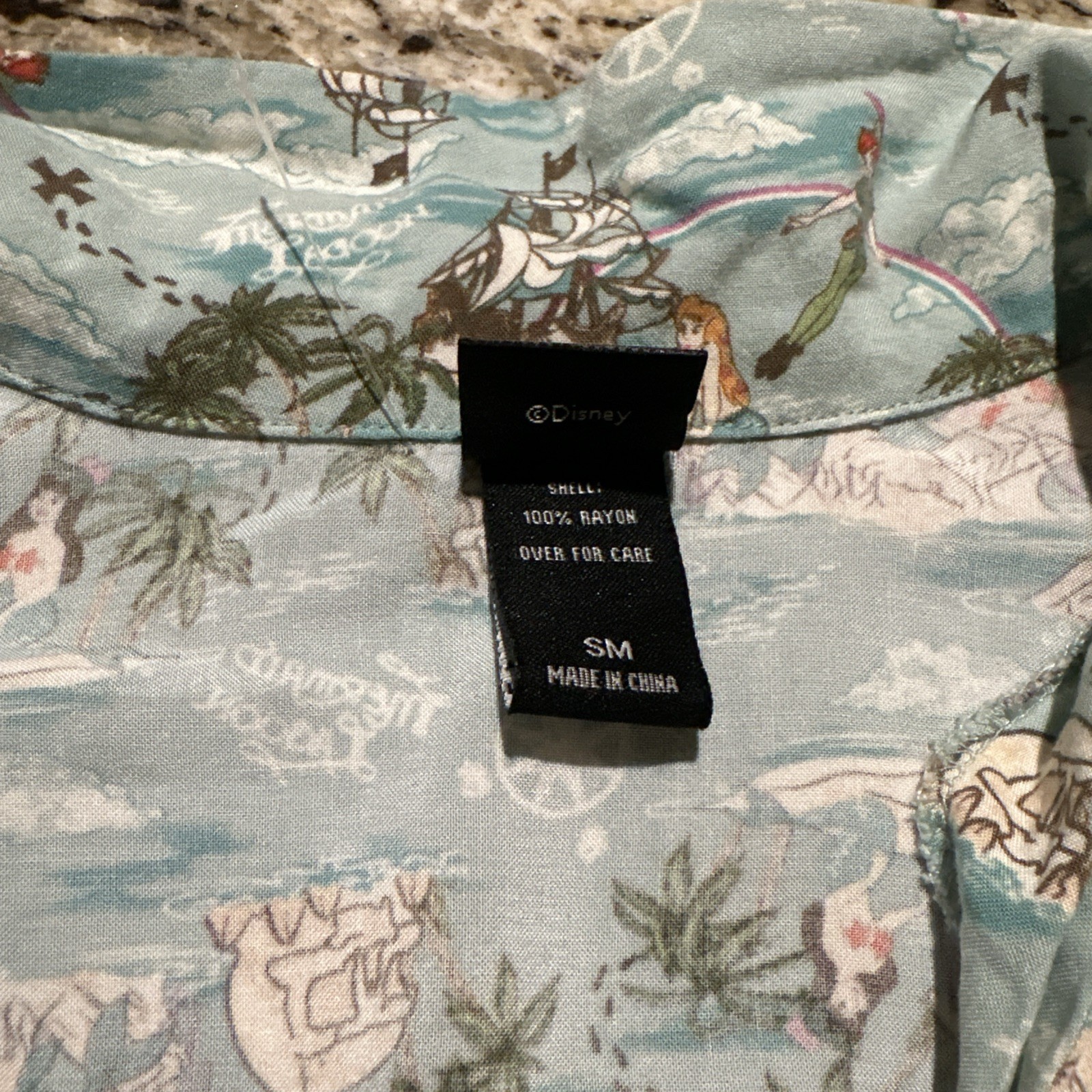 Disney Mermaid Lagoon Peter Pan Top, Blouse W/ Ties, Collar & 7 Buttons Size Sm