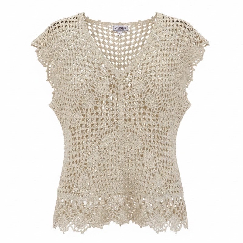 VTG Muney New York Crochet Lace Top Boho Floral Open Knit Festival Blouse Small