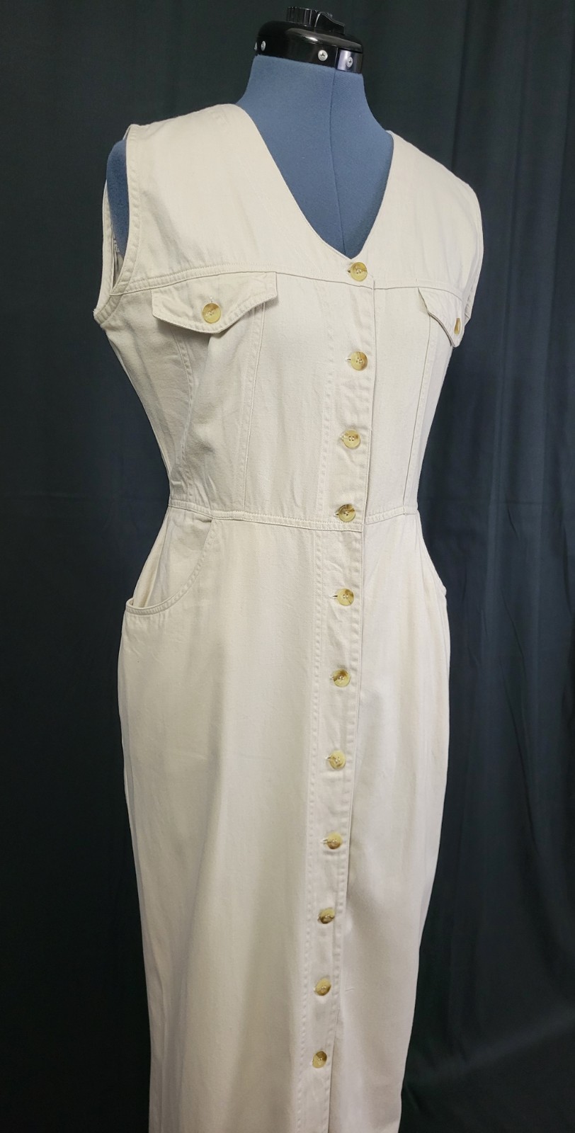 Vintage Access Light Khaki Button Down Sheath Dress Size Small