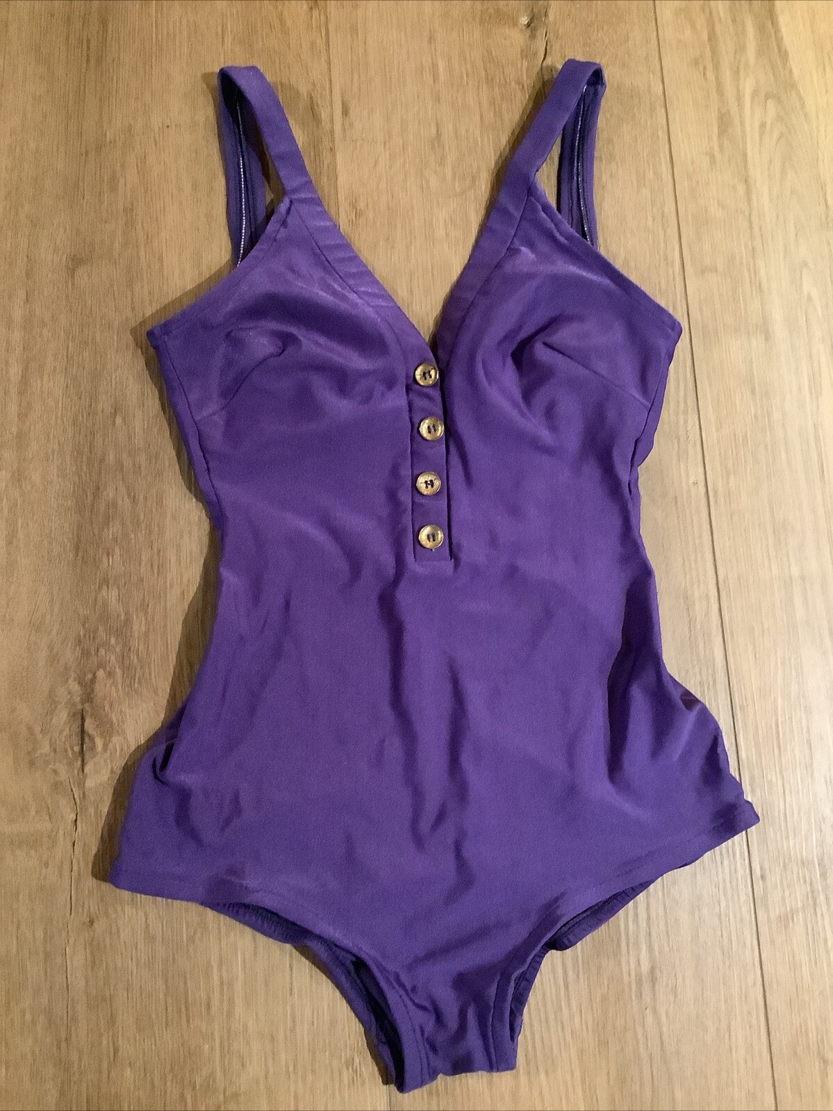Vintage Oleg Cassini Peter Pan Swimsuit Purple Button Front 60s 70s Repair