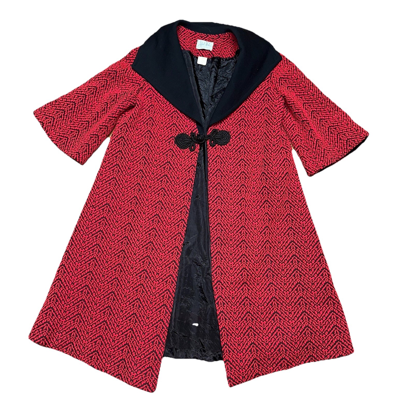 VTG 50s 60’s Alfred Werber Women’s Red Black Wool Blend 3/4 Coat Cape Sz M 8