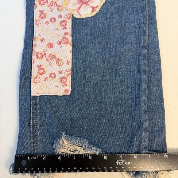 Patchwork Floral Distressed Wide Leg Cropped Jeans Size 15