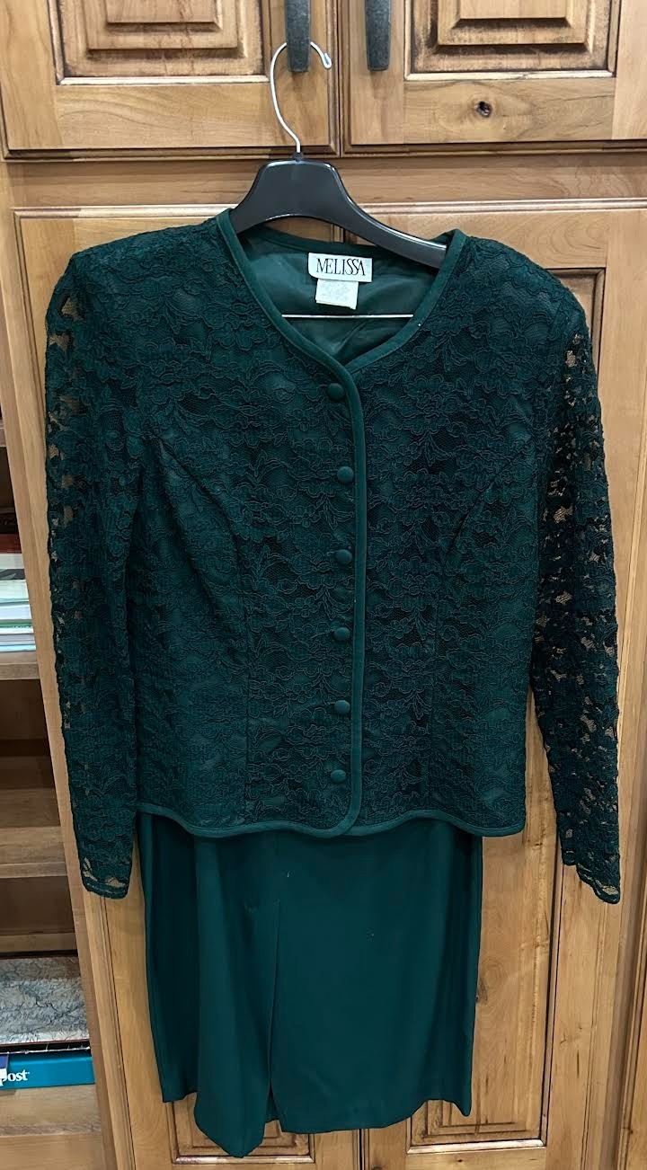 VTG. 1980s Women&rsquo;s Special Occasion Skirt and Blouse by Melissa Size 10 Green