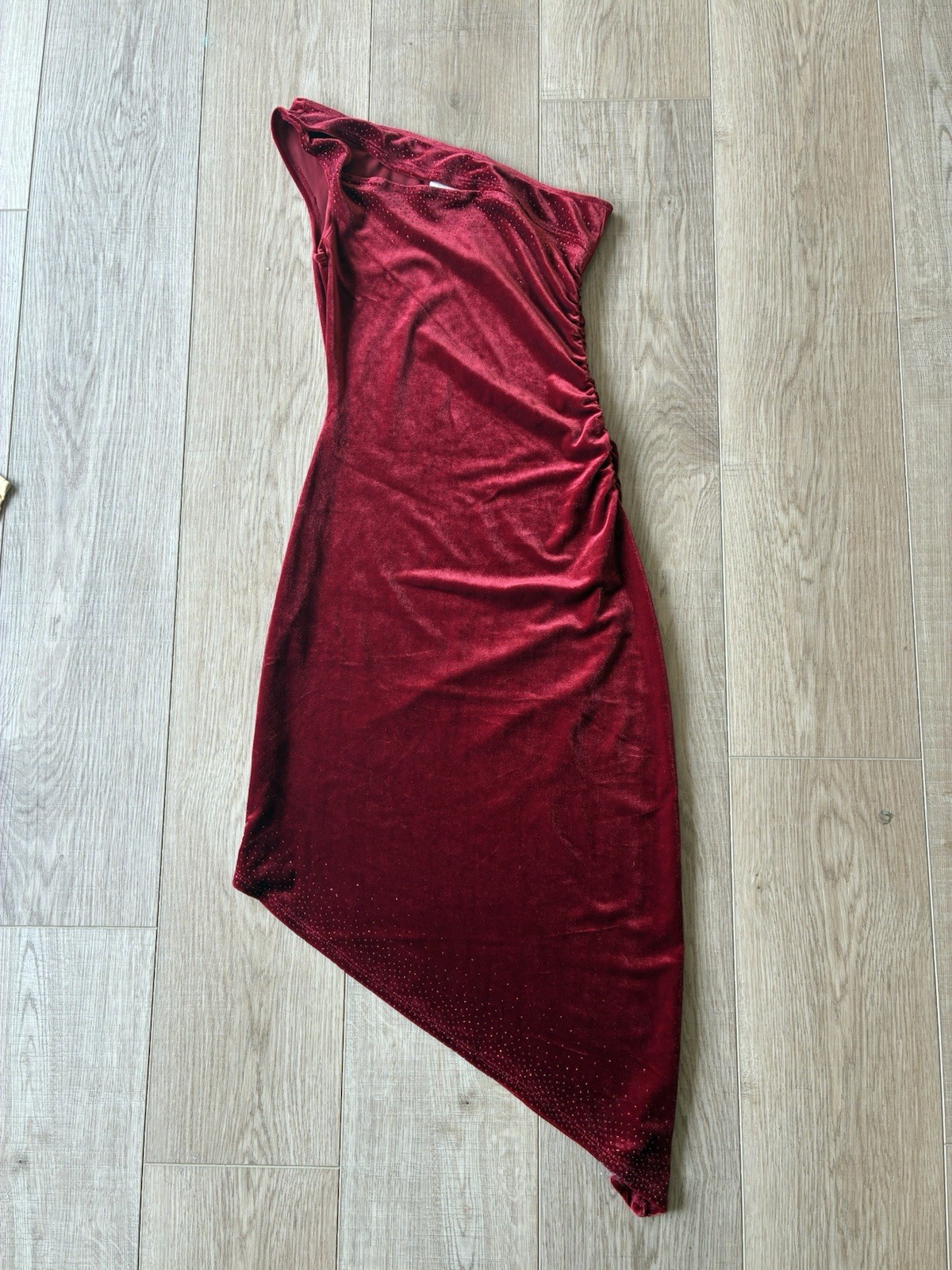 Rampage Vintage 90s Vamp Red Velvet Stretch Dress One Shoulder Sleeveless Small