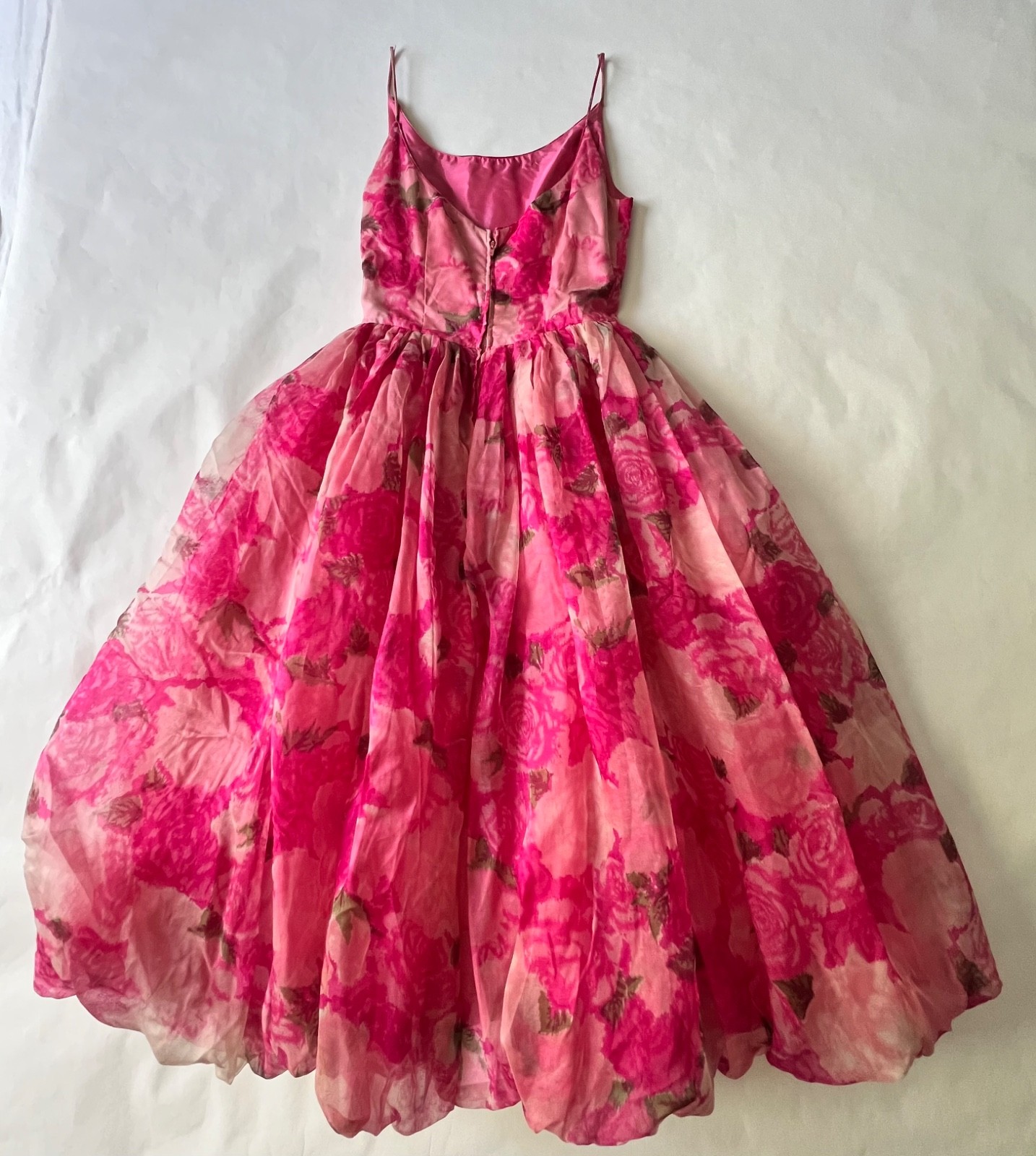 VTG 50&rsquo;s Saks Fifth Avenue Pink Floral Bubble Hem Dress SZ XS/S 24 inch Waist