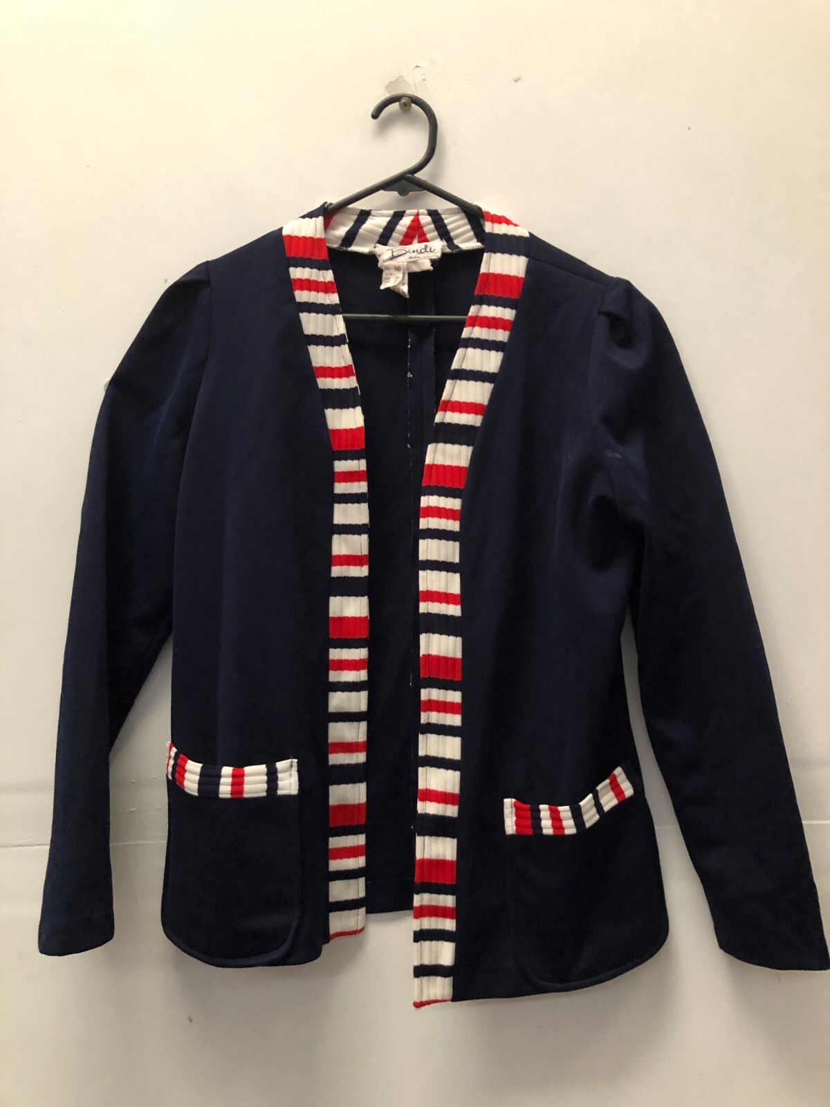Vintage 1970s Blue with Trim Bindi Synthetic Crimp Cardigan Top Sz M 12