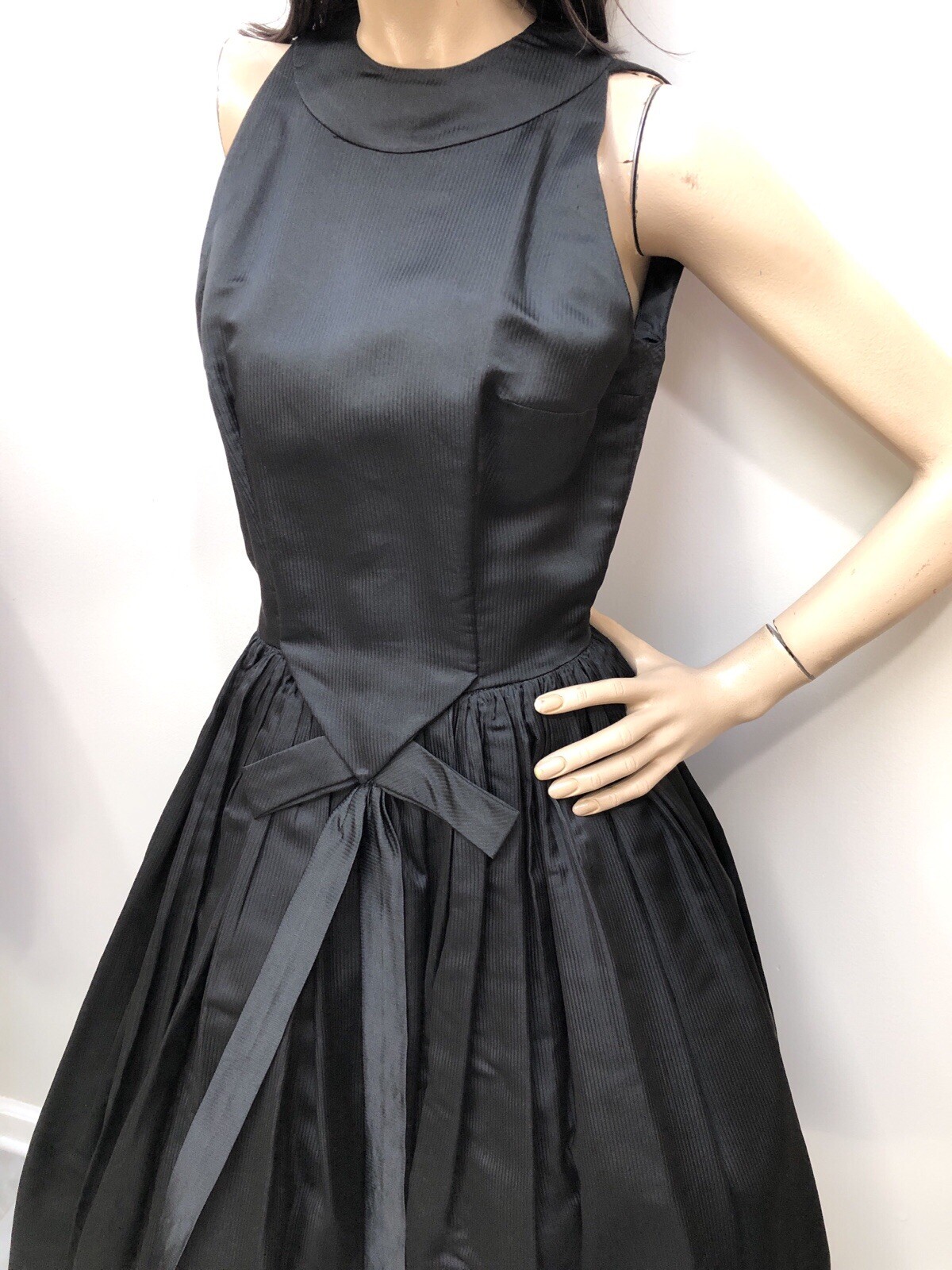 VTG 1950s OLEG CASSINI Silk Tuxedo Front BLACK TIE COUTURE Cocktail Dress XXS