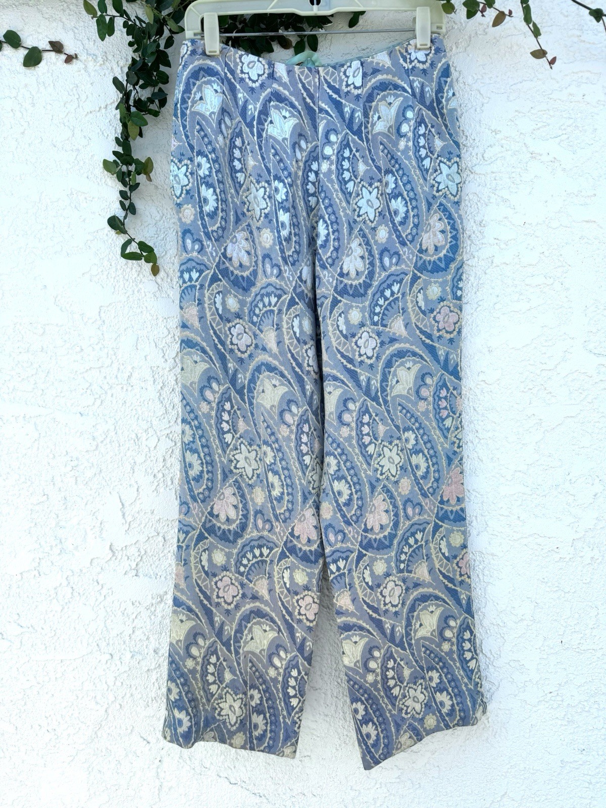 Vtg 60s 70s Beaded Tunic Top & Pants Set, Blue And Pink, With Waist Tie