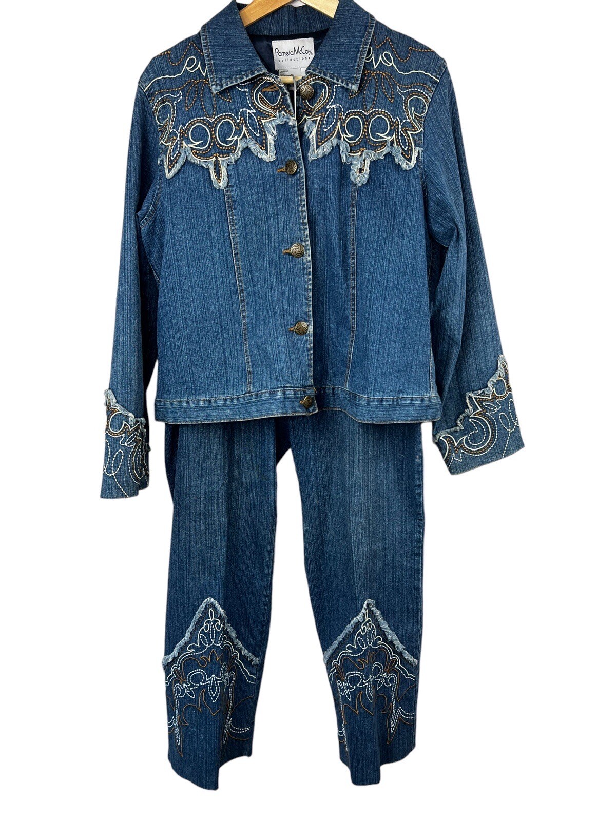Pamela McCoy Vintage Women&rsquo;s Denim Jean Jacket and Jeans Sz L Embroidered