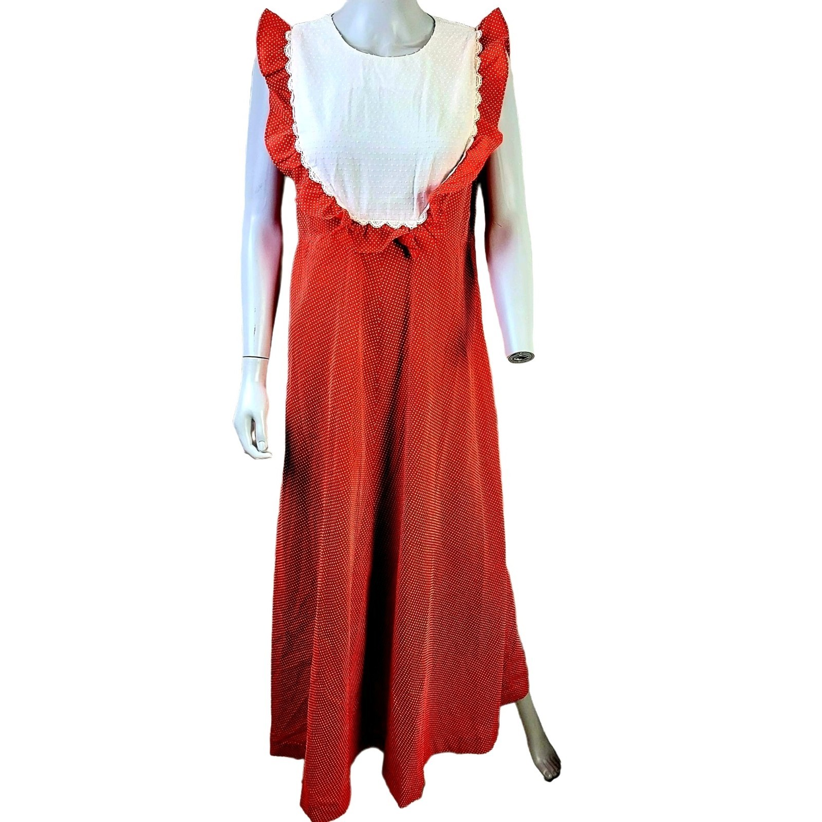 Vintage 60s Hawaiian Maxi Dress Women Medium Red White Peasant Boho 8 10 Party M