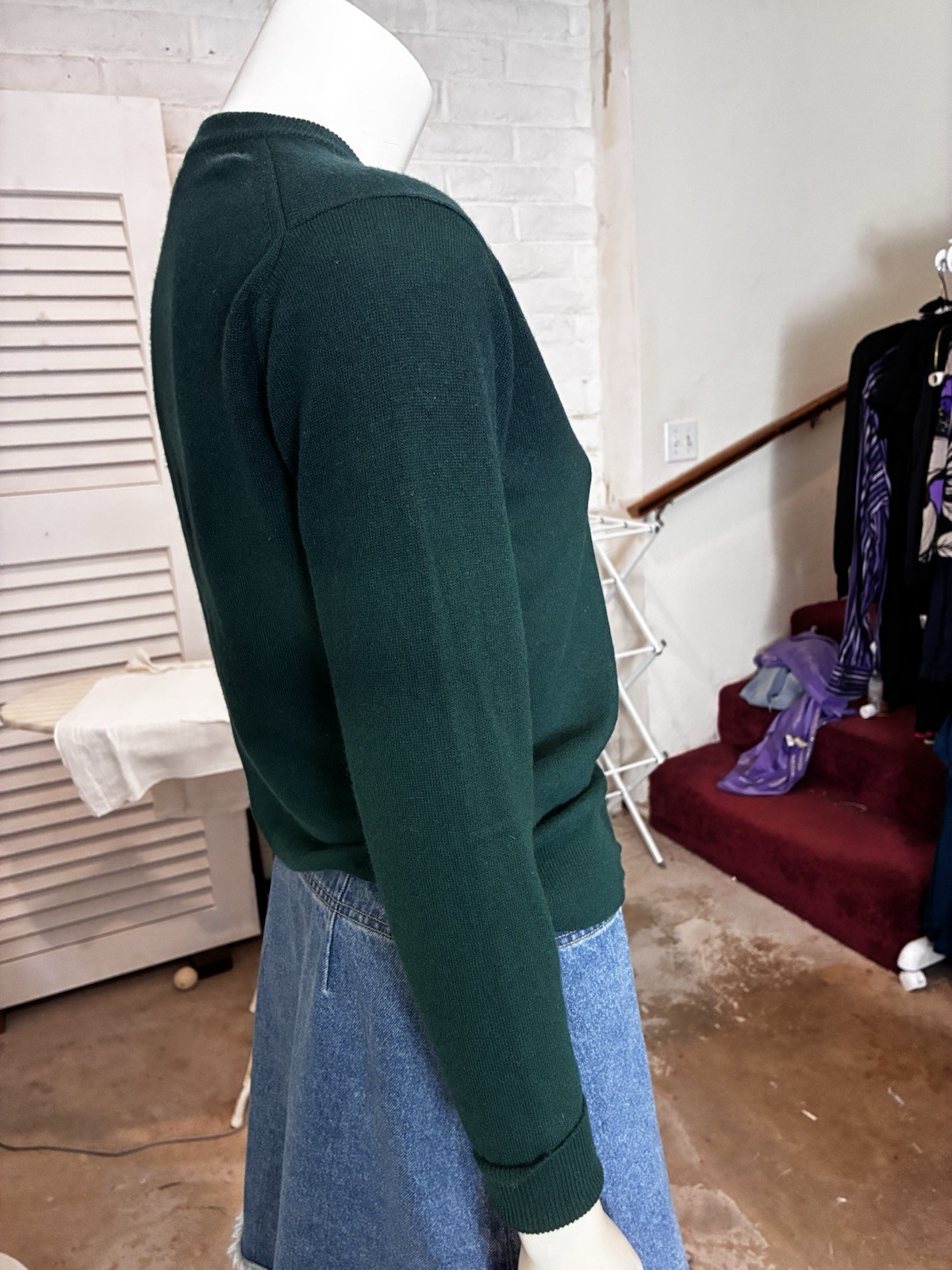 Vintage Harrods Wool Cashmere Blend Cardigan Dk Green S