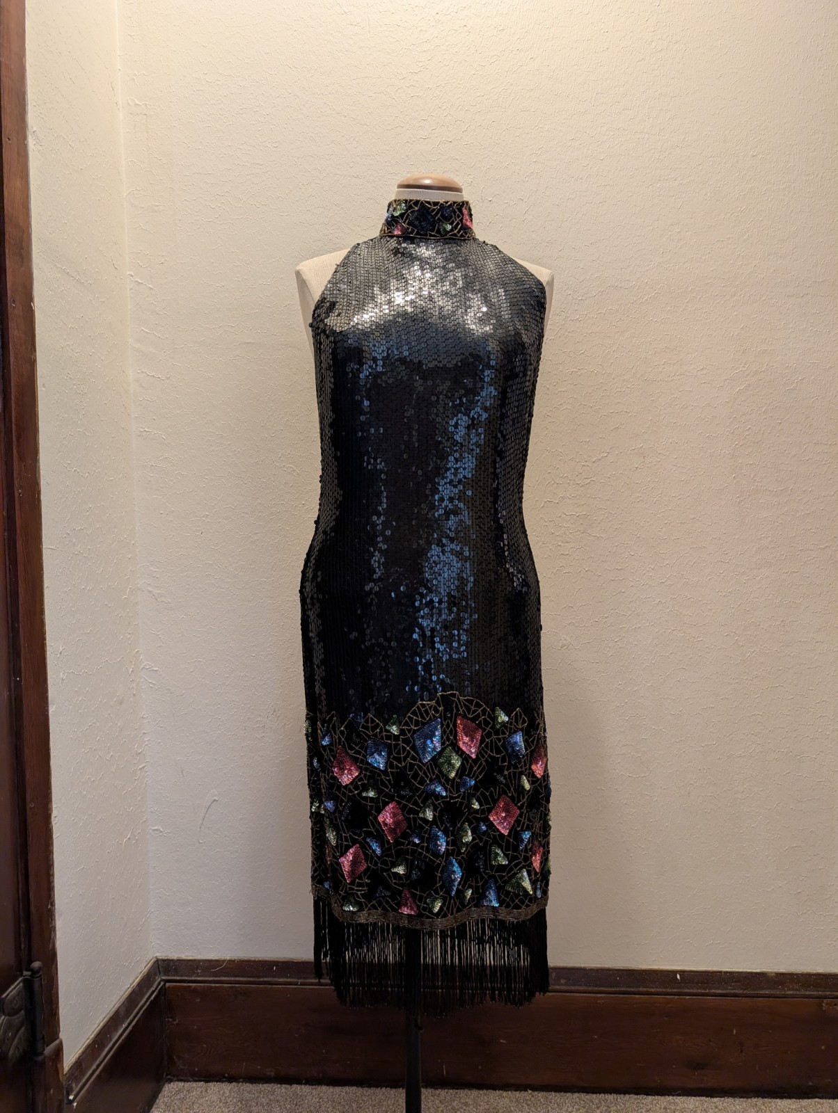 1980/90&rsquo;s Black Sequin Dress With Colored Embellishments And Beading Women&rsquo;s 4/6